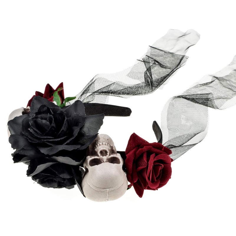 Vividsun Day of The Dead Headband Costume Rose Mexican Flower Headband (black skull) - Image 3
